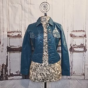 GAP Turquoise leather trucker jacket